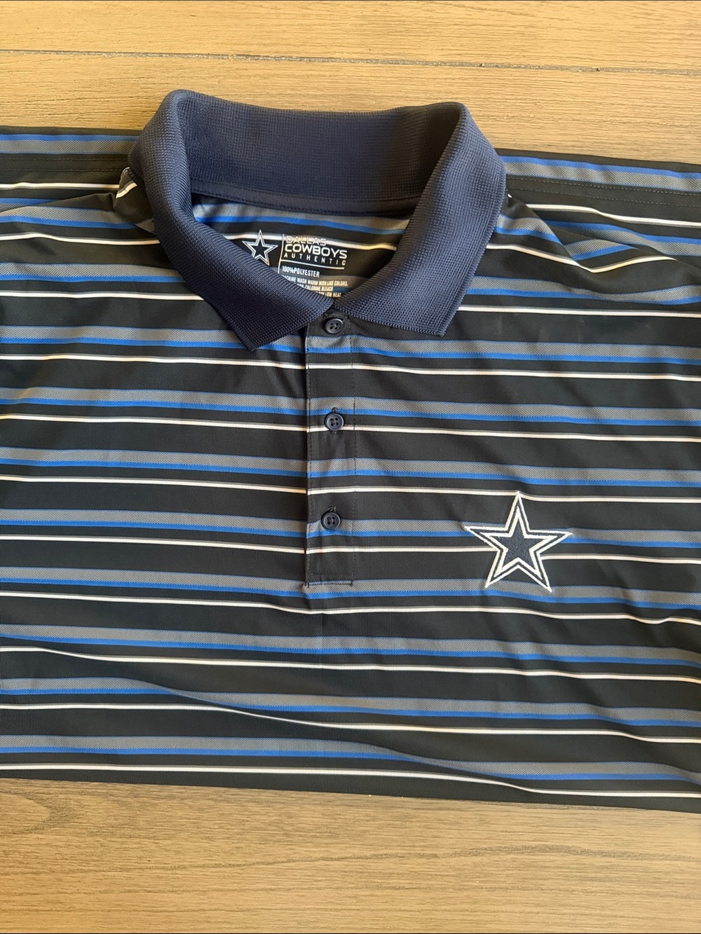 NFL Dallas Cowboys Navy, Black & Blue Striped Polo
Size XL